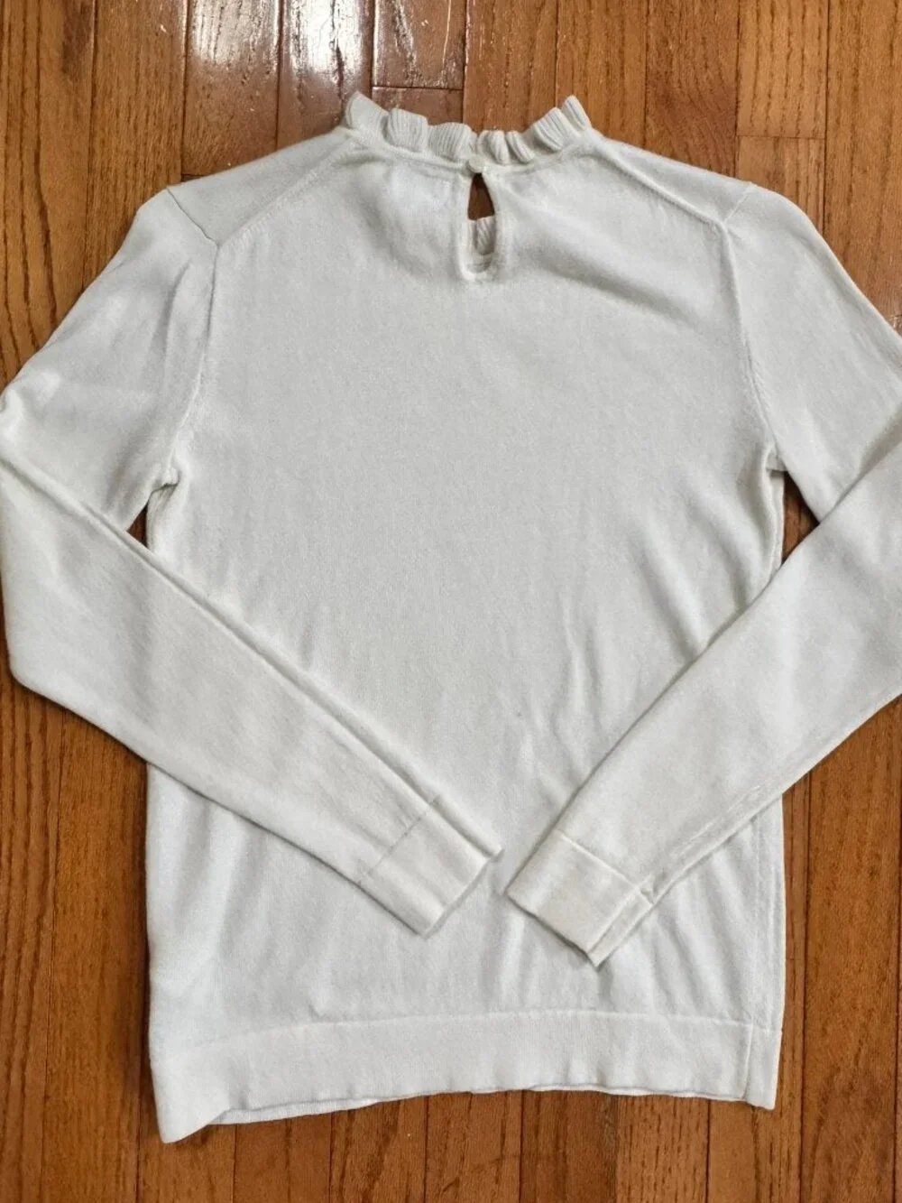 J.Crew XXS Cream Ruffle‑Neck Lightweight Cotton Sweater Button-Back